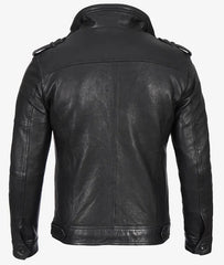 Men's Biker Style Black Leather Jacket JNM-0012