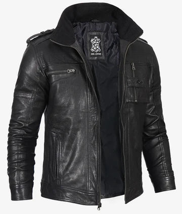 Men's Biker Style Black Leather Jacket JNM-0012