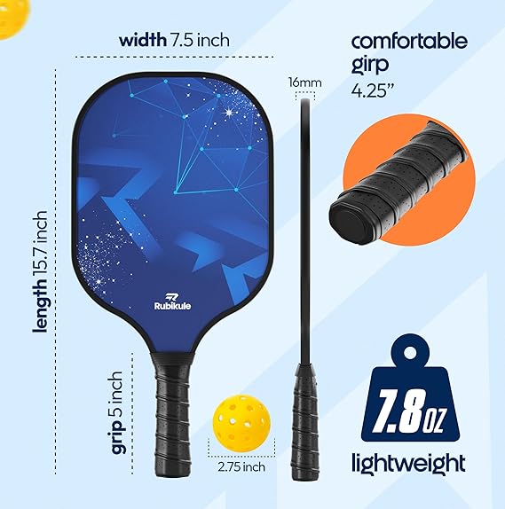Pickleball Paddle Set of 2 with Ball Picker, Carry Bag, 4 Balls & Grip Tapes | Lightweight Fiberglass Paddles with Honeycomb Core | Sweat-Resistant Grip for Beginners & Pros