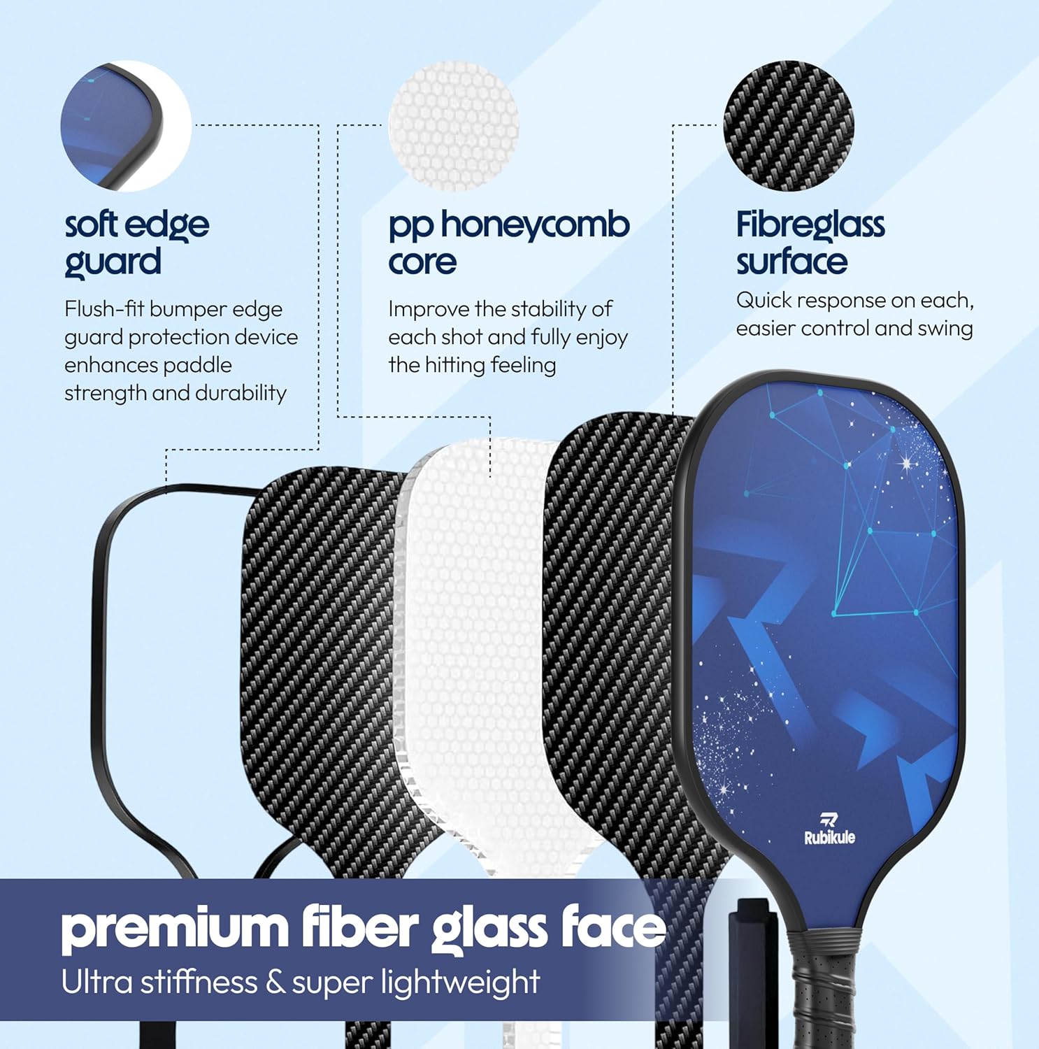 Pickleball Paddle Set of 2 with Ball Picker, Carry Bag, 4 Balls & Grip Tapes | Lightweight Fiberglass Paddles with Honeycomb Core | Sweat-Resistant Grip for Beginners & Pros