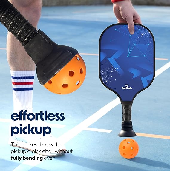 Pickleball Paddle Set of 2 with Ball Picker, Carry Bag, 4 Balls & Grip Tapes | Lightweight Fiberglass Paddles with Honeycomb Core | Sweat-Resistant Grip for Beginners & Pros