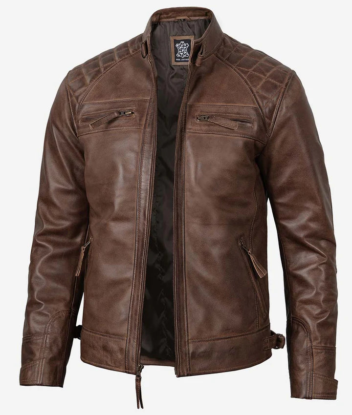 Men's Coffee Brown Motorcycle Leather Jacket JNM-0022