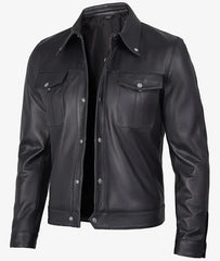 Men's Premium Black Trucker Leather Jacket JNM-0031