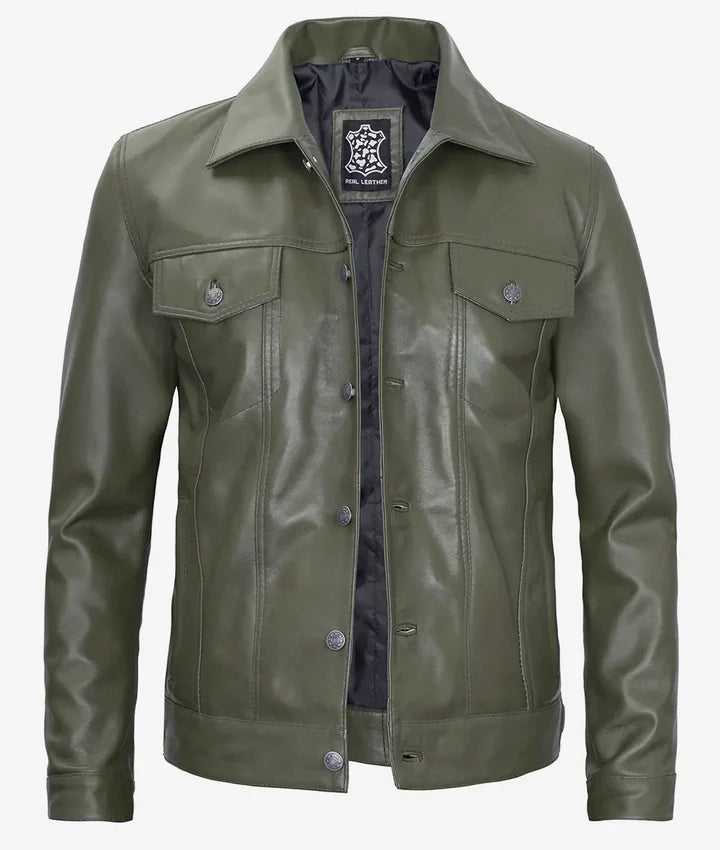 Men's Real Leather Trucker Jacket LSM-0037
