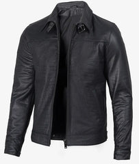 Men's Premium Black Crocodile Textured Leather Jacket JNM-0030