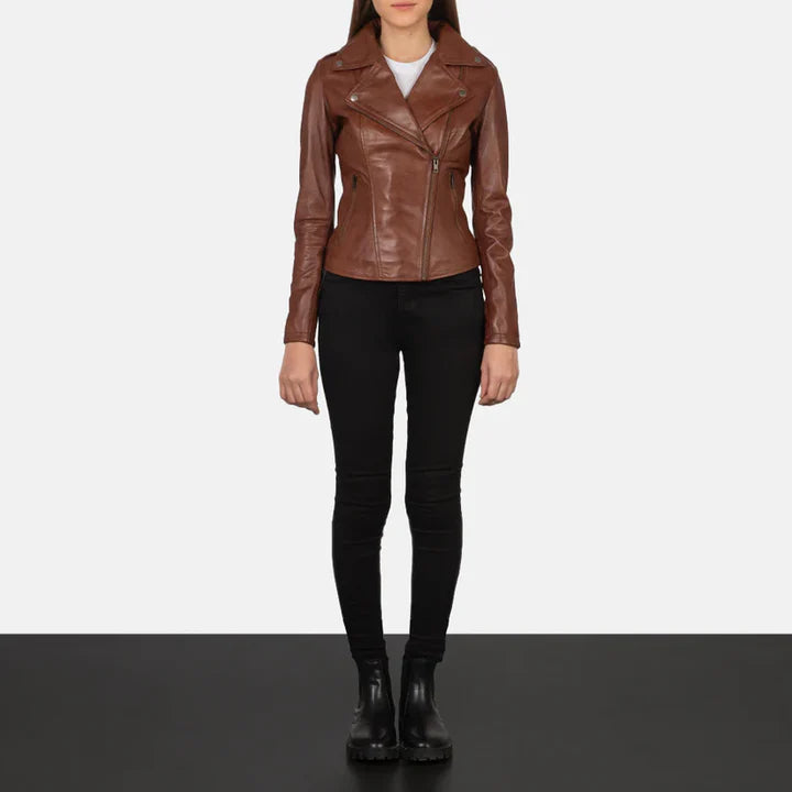 Brown Real Leather Biker Jacket JNW-0006
