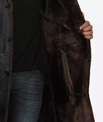 Men's 3/4 Length Black Shearling Coat - Winter Coat JNM-0051
