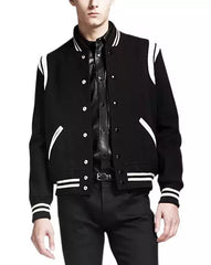 Black Letterman Jacket With White Detailing - Wool Blend JN-0063