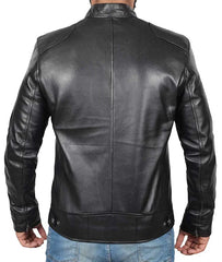 Men's Black Lambskin Leather Cafe Racer Jacket JNM-0015