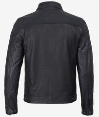 Men's Premium Black Crocodile Textured Leather Jacket JNM-0030