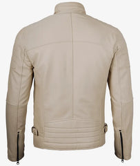 Men's Real Lambskin Leather Beige Cafe Racer Jacket JNM-0035