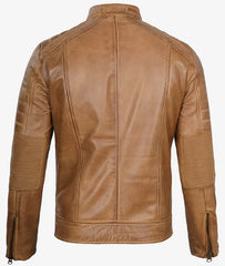Men's Cafe Racer Camel Brown Leather Jacket JNM-0020