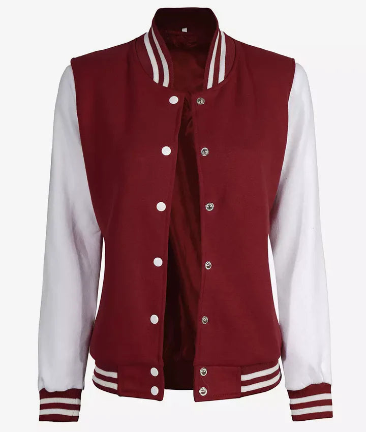 Women's Varsity Jacket with White Sleeves - Baseball Bomber Jacket JN-0081