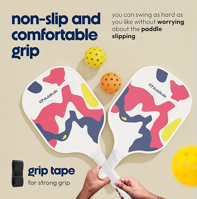 Pickleball Paddle Set of 2 with Ball Picker, Carry Bag, 4 Balls & Grip Tapes | Lightweight Fiberglass