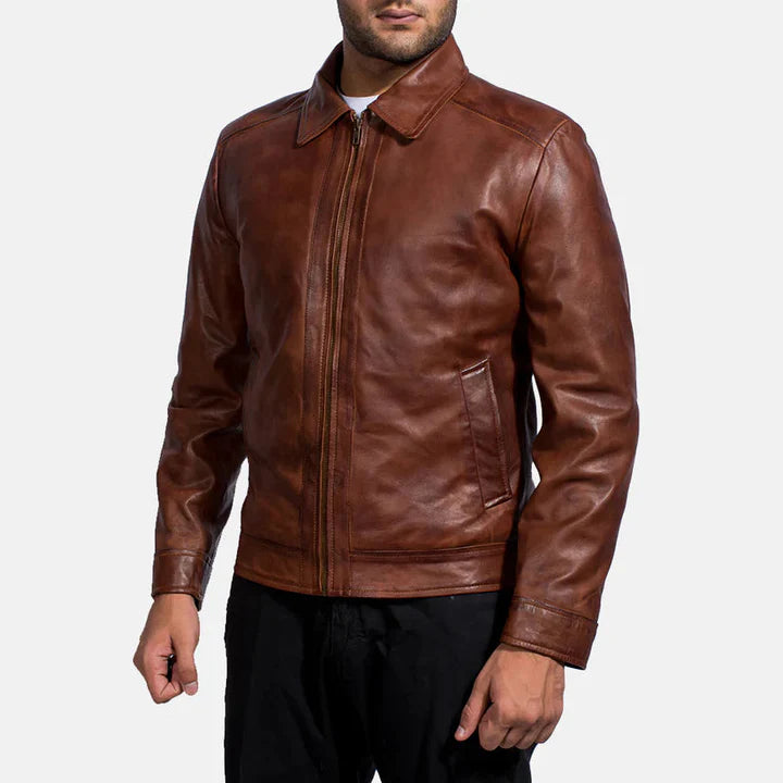 Classic Brown Real Leather Jacket JNM-0006