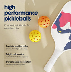 Pickleball Paddle Set of 2 with Ball Picker, Carry Bag, 4 Balls & Grip Tapes | Lightweight Fiberglass