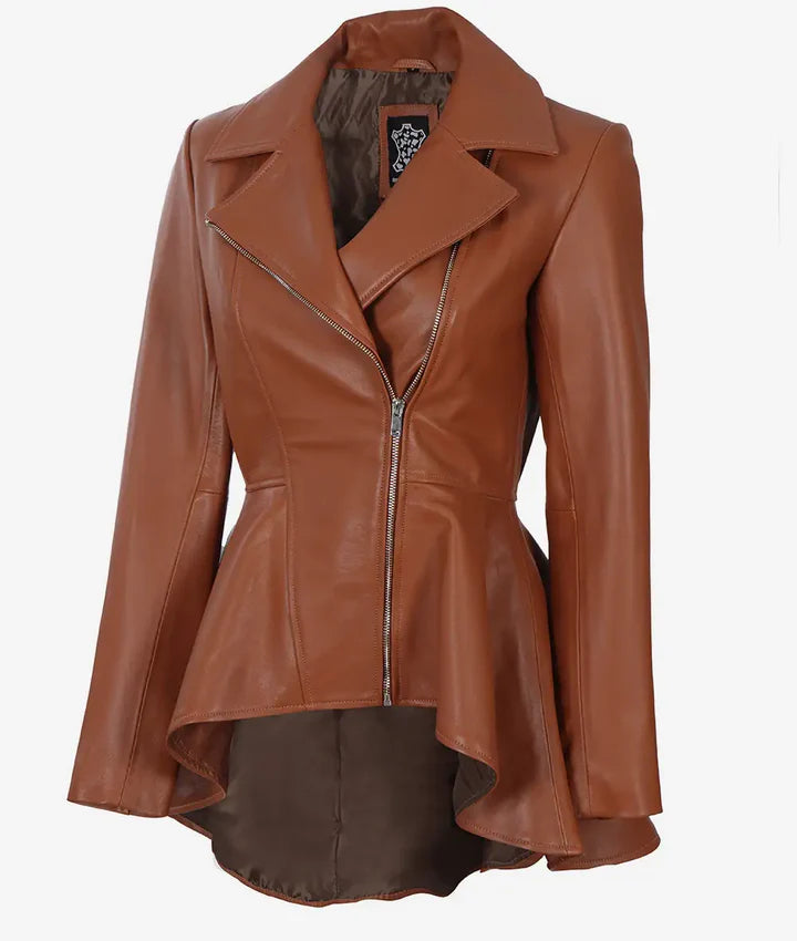 Clarissa Women's Peplum Leather Jacket JNW-0008