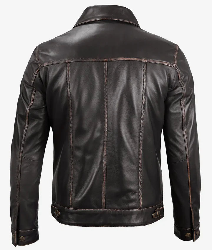 Fernando Men's Dark Brown Leather Trucker Jacket JNM-0011