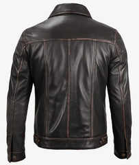Fernando Men's Dark Brown Leather Trucker Jacket JNM-0011