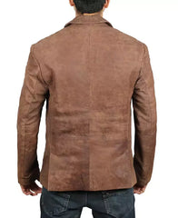 Men's Exclusive Two Button Real Leather Brown Blazer JNM-0069
