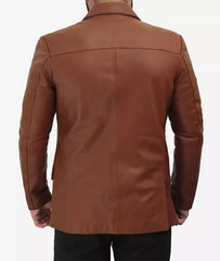 Men's Premium Two Button Cognac Leather Blazer JNM-0071
