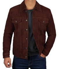 Dark Brown Trucker Suede Jacket for Men JNM-0086