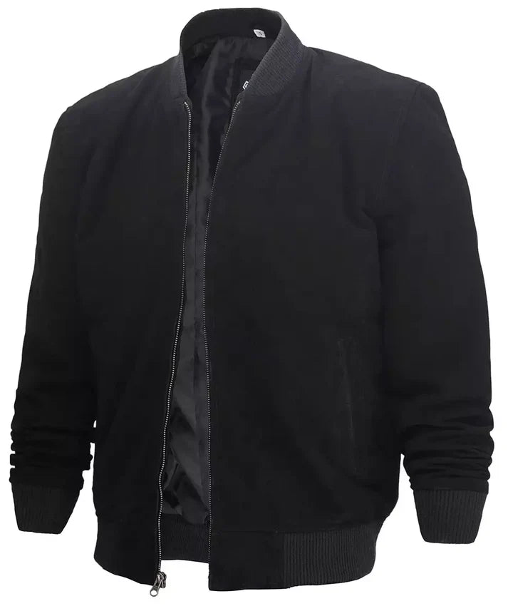 Men's Premium Black Suede Bomber Jacket JNM-0087