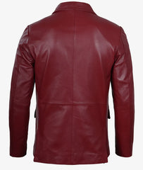 Men's Notch Lapel Maroon Leather Blazer – Two Button JNM-0067