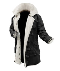 Men's Bane Black Real Leather Winter Coat - Swedish Bomber Jacket JNM-0054