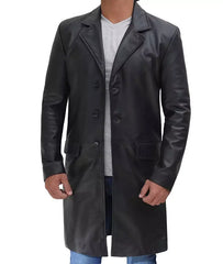 Men's Cowhide Black Long Leather Coat JNM-0077