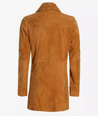 Women's 3/4 Length Button Down Brown Suede Coat JNW-0107