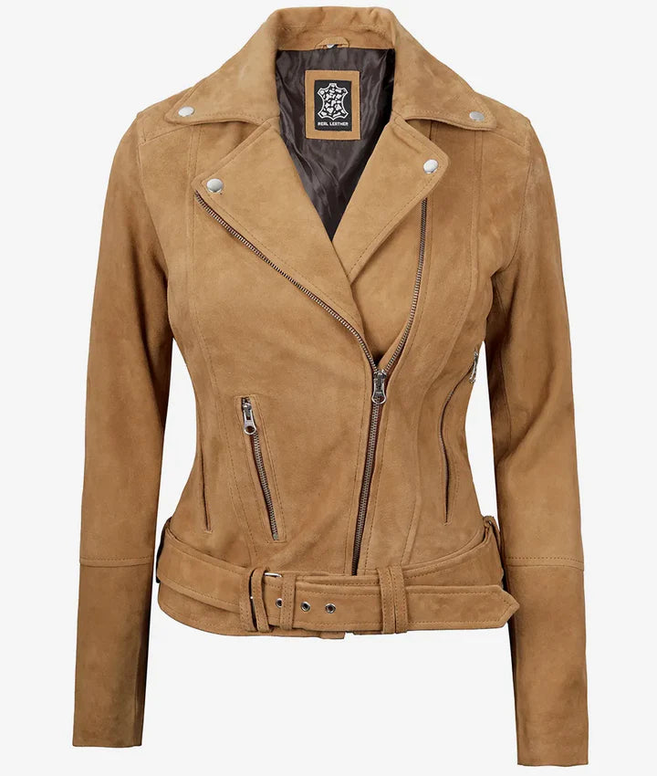 Women's Premium Brown Suede Moto Jacket JNW-0108