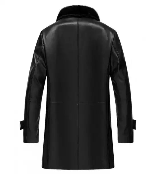 Men's Premium Black Leather Coat with Shearling Collar JNM-0057